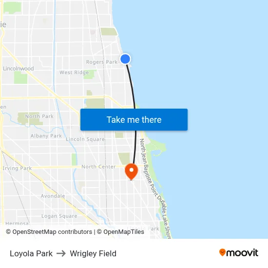 Loyola Park to Wrigley Field map