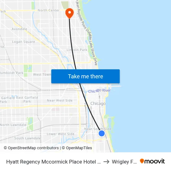 Hyatt Regency Mccormick Place Hotel Chicago to Wrigley Field map