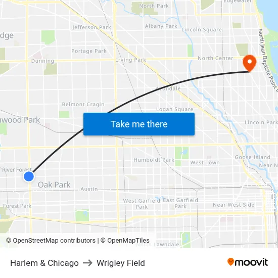Harlem & Chicago to Wrigley Field map