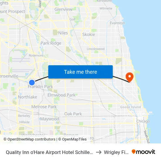 Quality Inn o'Hare Airport Hotel Schiller Park to Wrigley Field map