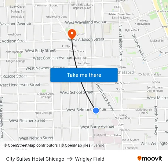 City Suites Hotel Chicago, 933 W Belmont Ave to Wrigley Field map