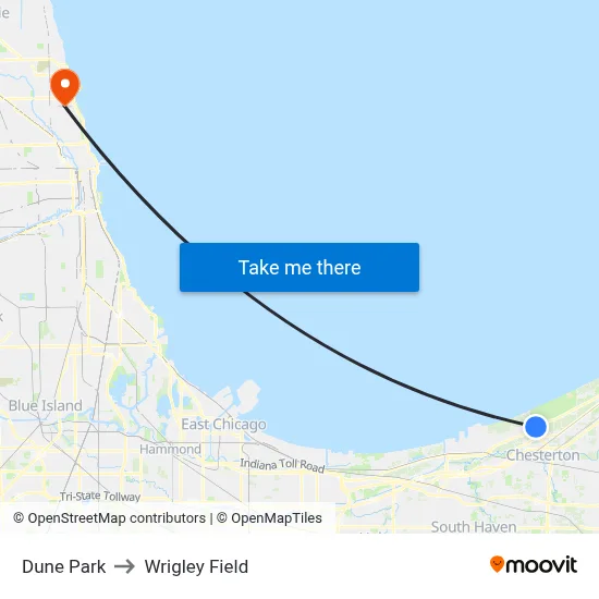 Dune Park to Wrigley Field map