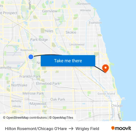 Hilton Rosemont/Chicago O'Hare to Wrigley Field map