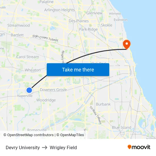 Devry University to Wrigley Field map