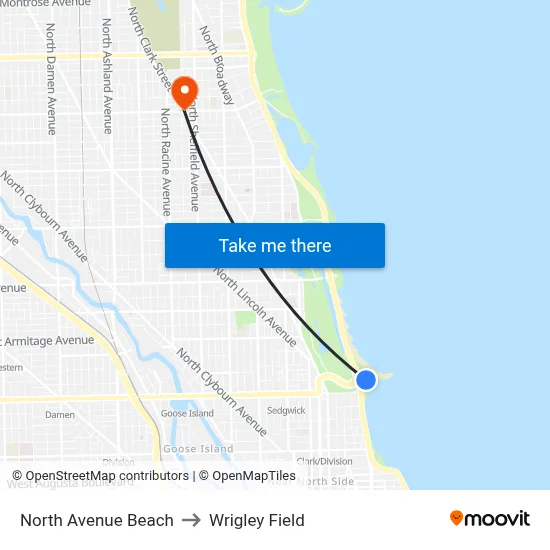 North Avenue Beach to Wrigley Field map