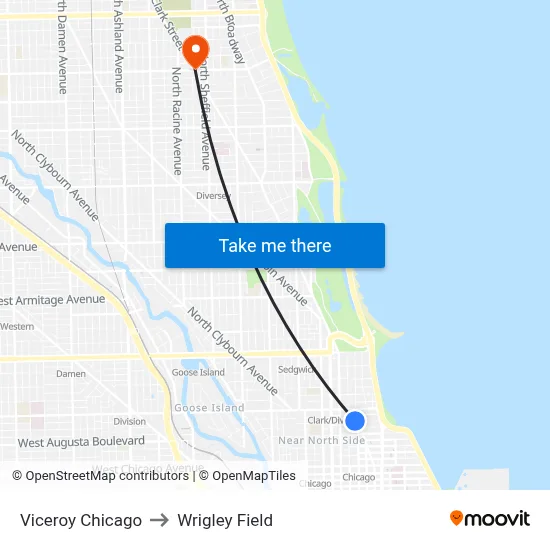Viceroy Chicago to Wrigley Field map