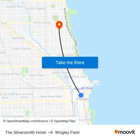 The Silversmith Hotel to Wrigley Field map