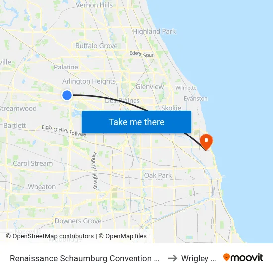 Renaissance Schaumburg Convention Center Hotel to Wrigley Field map