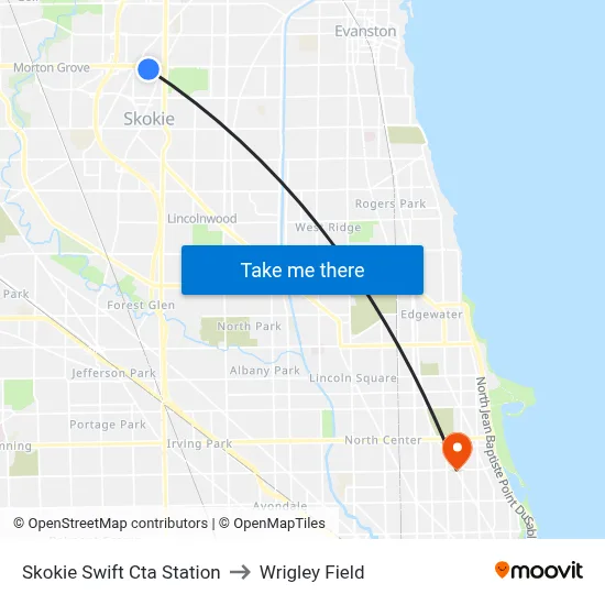 Skokie Swift Cta Station to Wrigley Field map