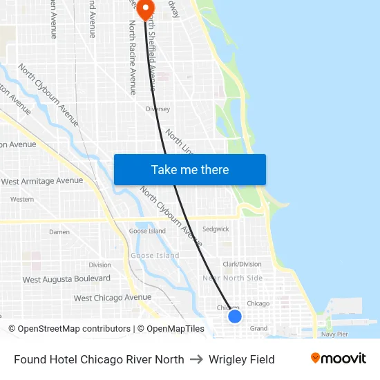 Found Hotel Chicago River North to Wrigley Field map