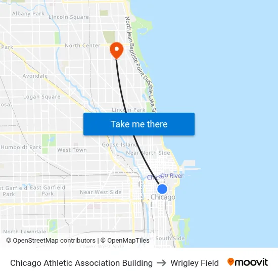 Chicago Athletic Association Building to Wrigley Field map