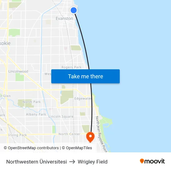 Northwestern Üniversitesi to Wrigley Field map