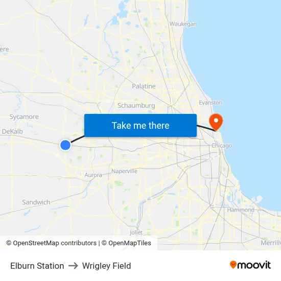 Elburn Station to Wrigley Field map