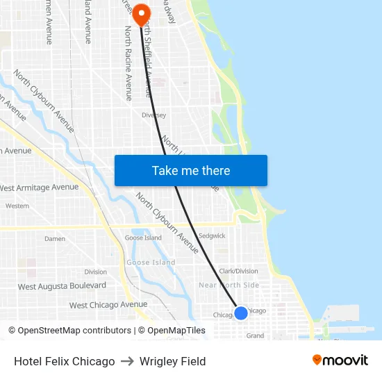 Hotel Felix Chicago to Wrigley Field map
