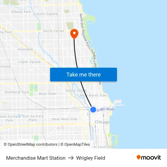 Merchandise Mart Station to Wrigley Field map