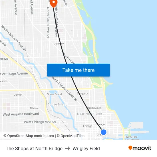 The Shops at North Bridge to Wrigley Field map
