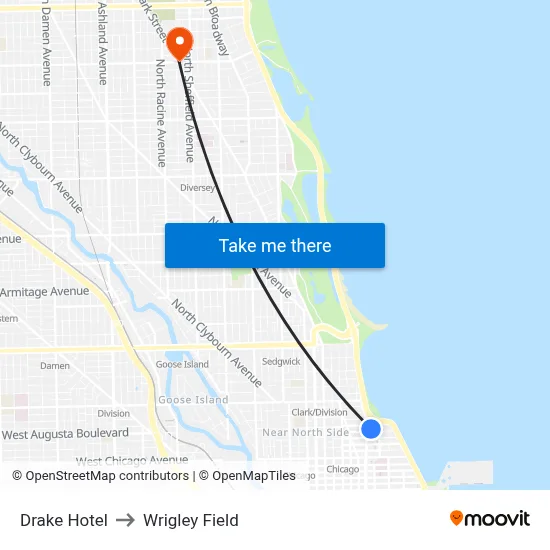 Drake Hotel to Wrigley Field map