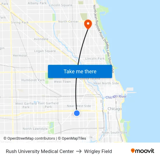 Rush University Medical Center to Wrigley Field map