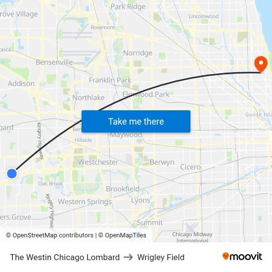 Westin Lombard Yorktown Center to Wrigley Field map