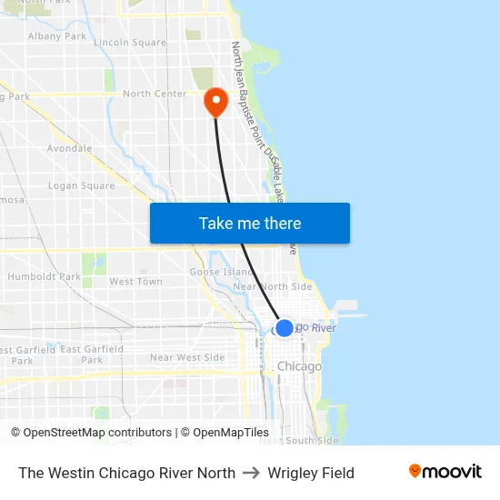 The Westin Chicago River North to Wrigley Field map
