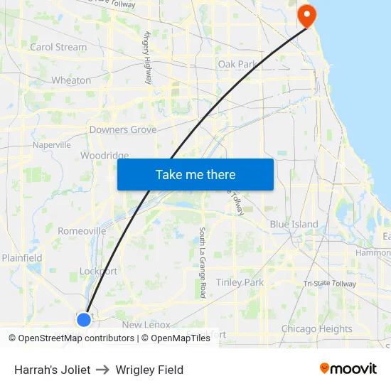 Harrah's Joliet to Wrigley Field map