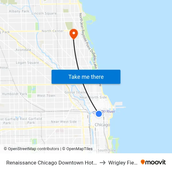 Renaissance Chicago Downtown Hotel to Wrigley Field map