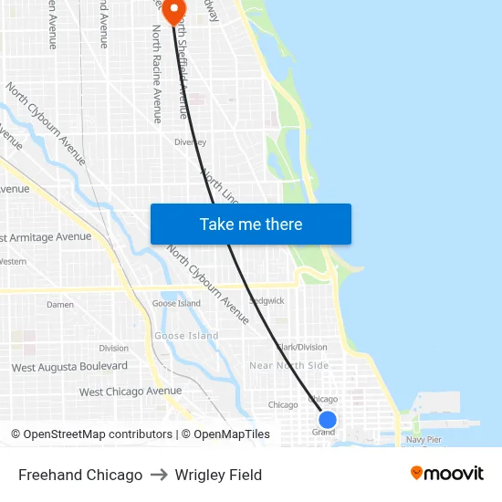 Freehand Chicago to Wrigley Field map