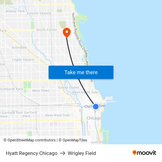 Hyatt Regency Chicago to Wrigley Field map