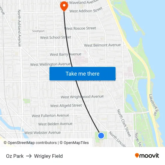 Oz Park to Wrigley Field map
