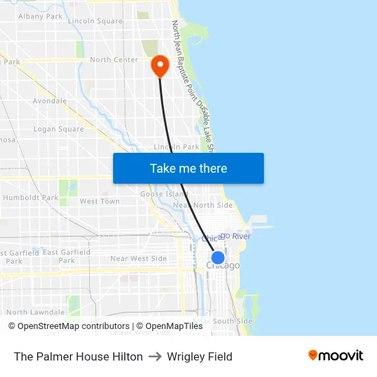 The Palmer House Hilton to Wrigley Field map