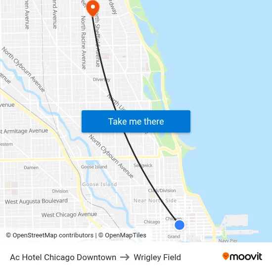 Four Points Sheraton to Wrigley Field map