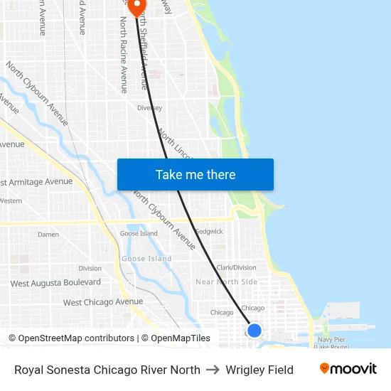 Palomar Chicago, A Kimpton Hotel to Wrigley Field map