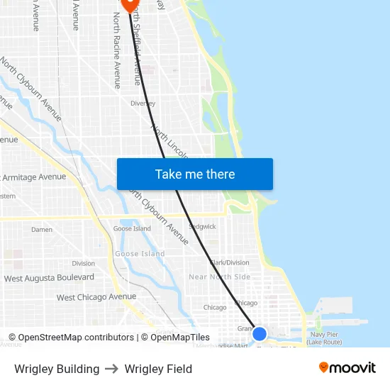 Wrigley Building to Wrigley Field map