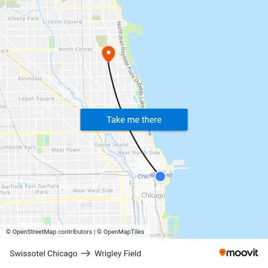 Swissotel Chicago to Wrigley Field map