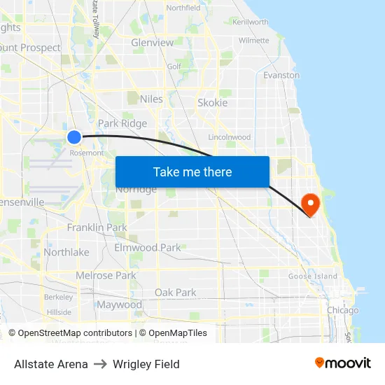 Allstate Arena to Wrigley Field map