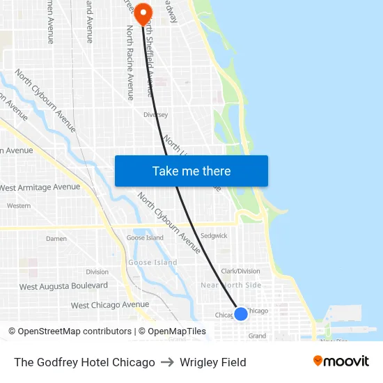 The Godfrey Hotel Chicago to Wrigley Field map