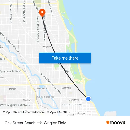 Oak Street Beach to Wrigley Field map