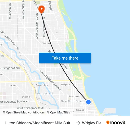 Hilton Chicago/Magnificent Mile Suites to Wrigley Field map