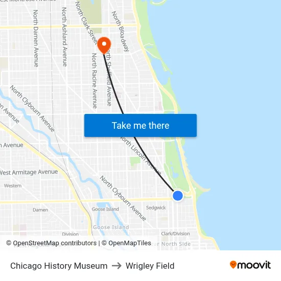Chicago History Museum to Wrigley Field map