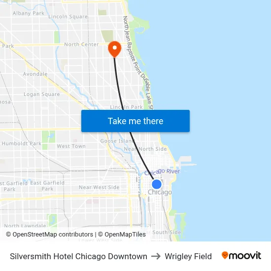 Silversmith Hotel Chicago Downtown to Wrigley Field map