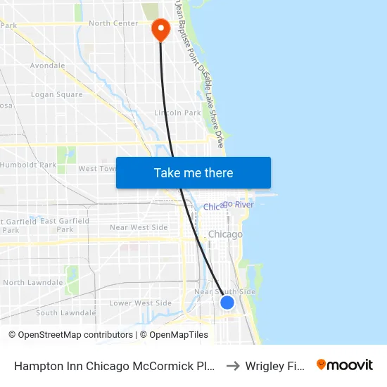 Hampton Inn Chicago McCormick Place to Wrigley Field map