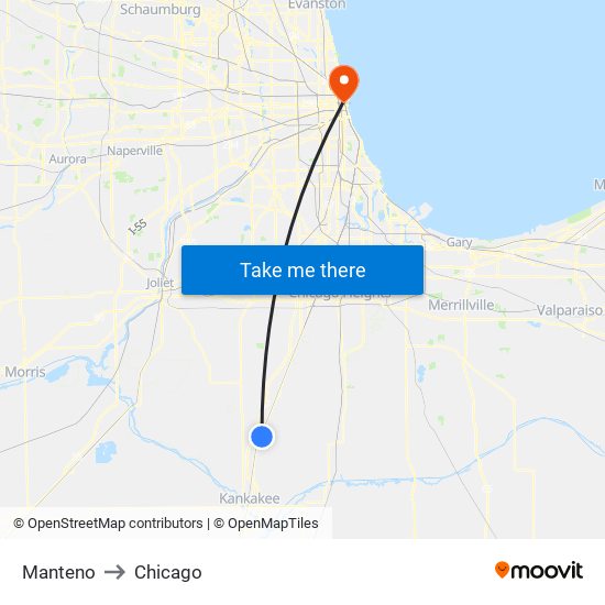 Manteno to Chicago map