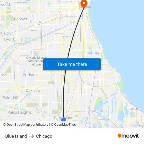 Blue Island to Chicago map