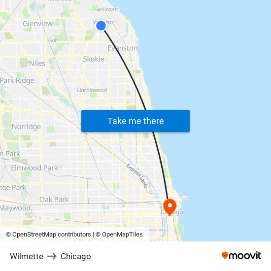 Wilmette to Chicago map