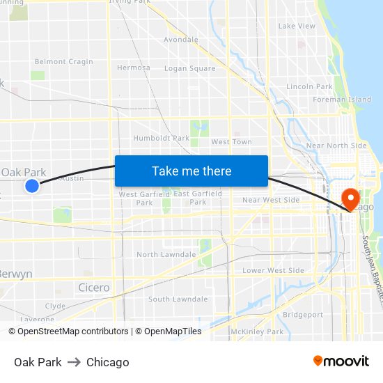 Oak Park to Chicago map