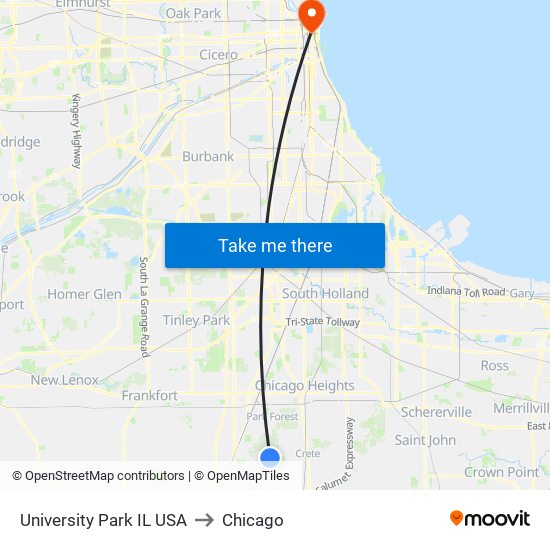 University Park IL USA to Chicago map