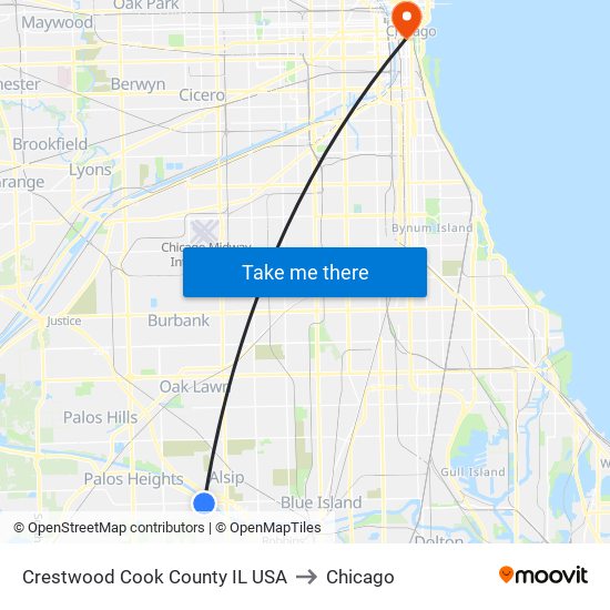 Crestwood Cook County IL USA to Chicago map