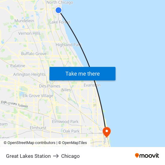 Great Lakes Station to Chicago map