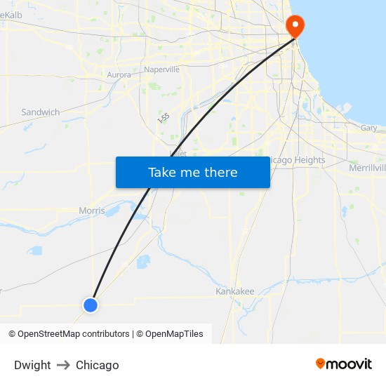 Dwight to Chicago map