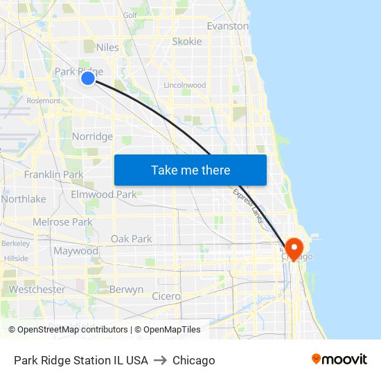 Park Ridge Station IL USA to Chicago map